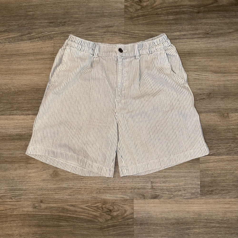 aerie High-Waist Striped Shorts in White and Navy